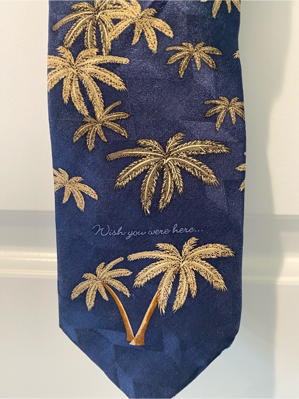 Tropical Palm Print Silk Tie from Tropicals by Tango - Navy with Gold